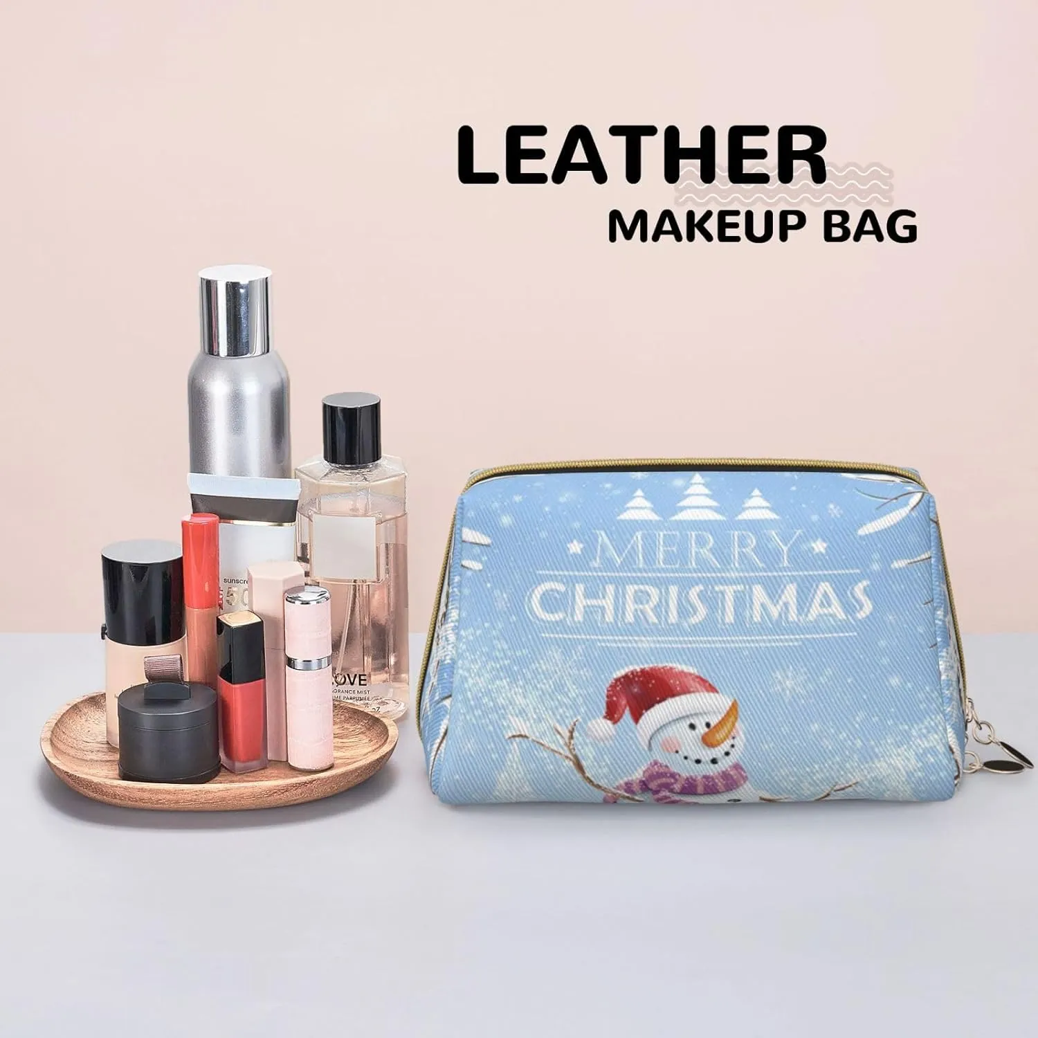 Bird Waterproof leather cosmetic bag,Animal Print Bicolour Birds,large capacity and easy to care for carefor storing cosmetics, toiletries, makeup brushes,Dark Pink