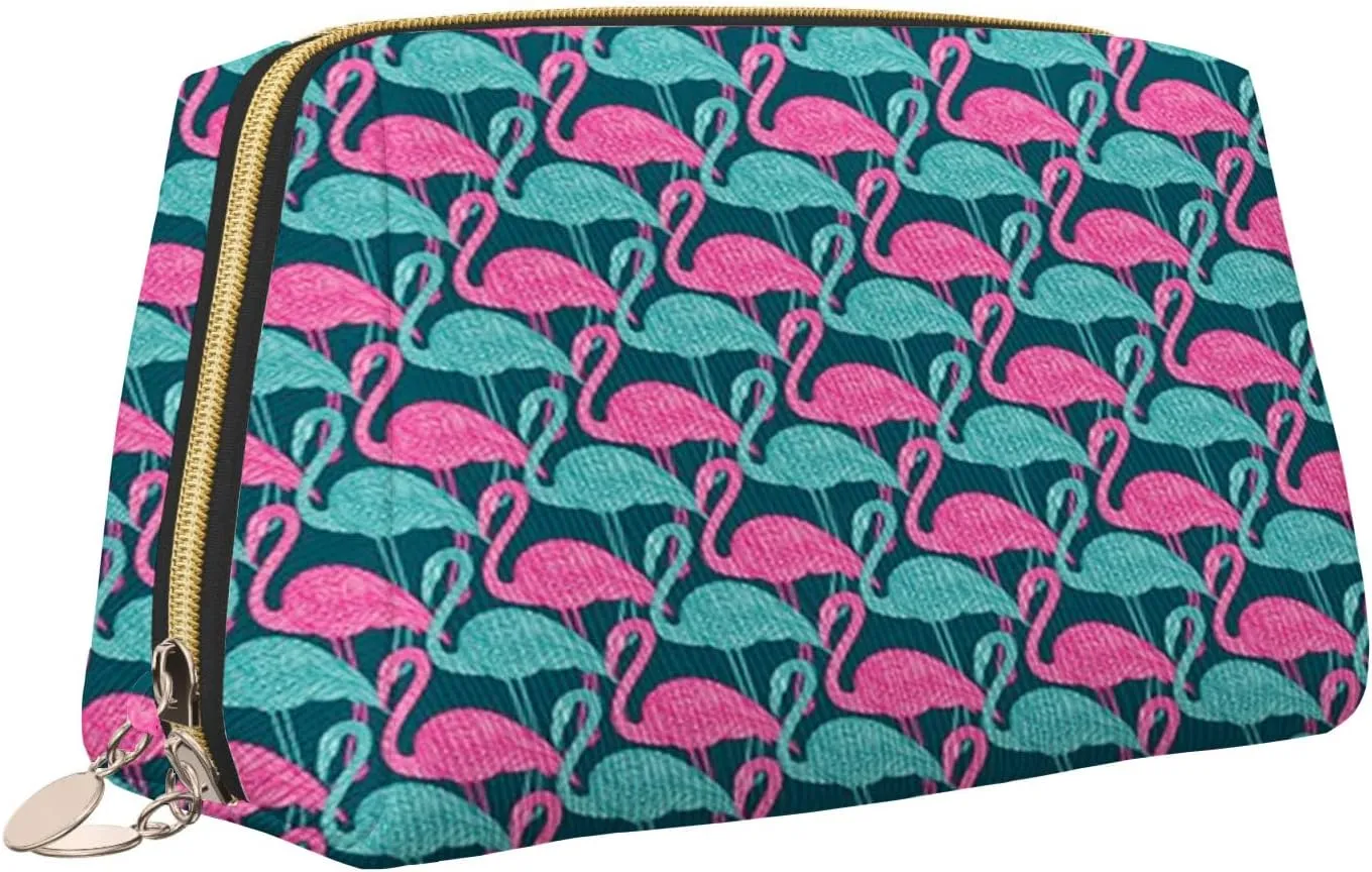 Bird Waterproof leather cosmetic bag,Animal Print Bicolour Birds,large capacity and easy to care for carefor storing cosmetics, toiletries, makeup brushes,Dark Pink