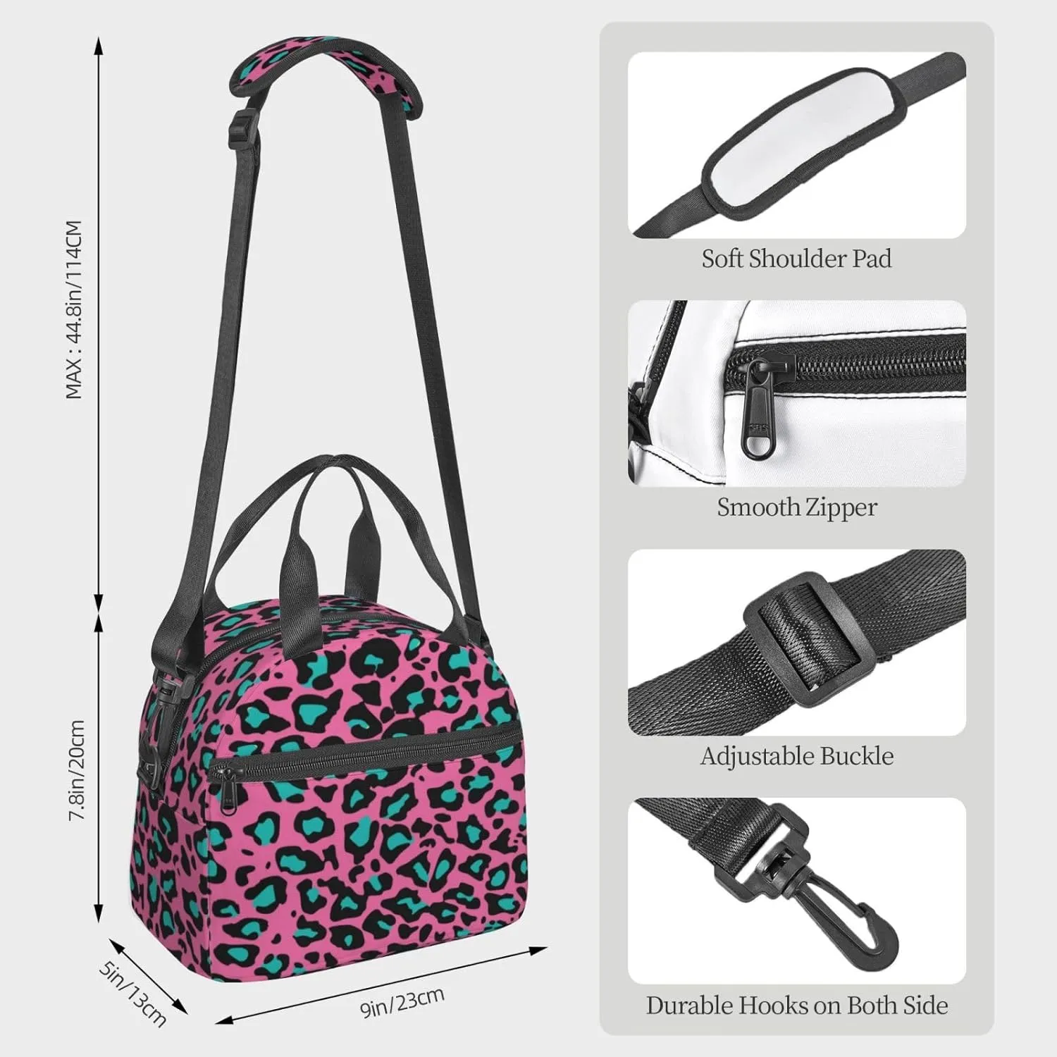 Birds,Insulated Reusable Lunch Bag Adult Large Lunch Box for Women and Men,Flock of Crows Monochrome,Adjustable Shoulder Strap,Front Zipper Pocket,Black White