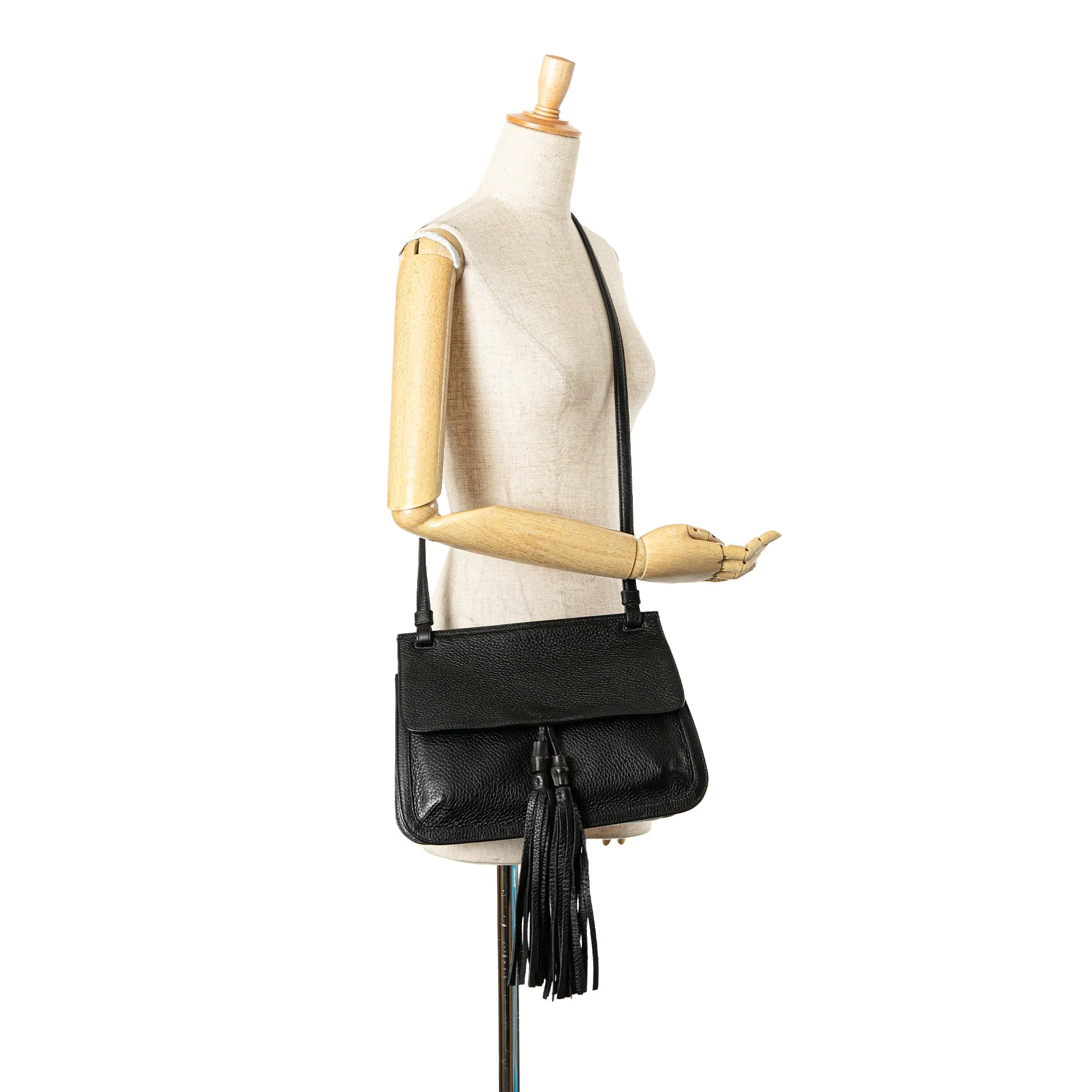 Black Gucci Medium Leather Bamboo Daily Crossbody