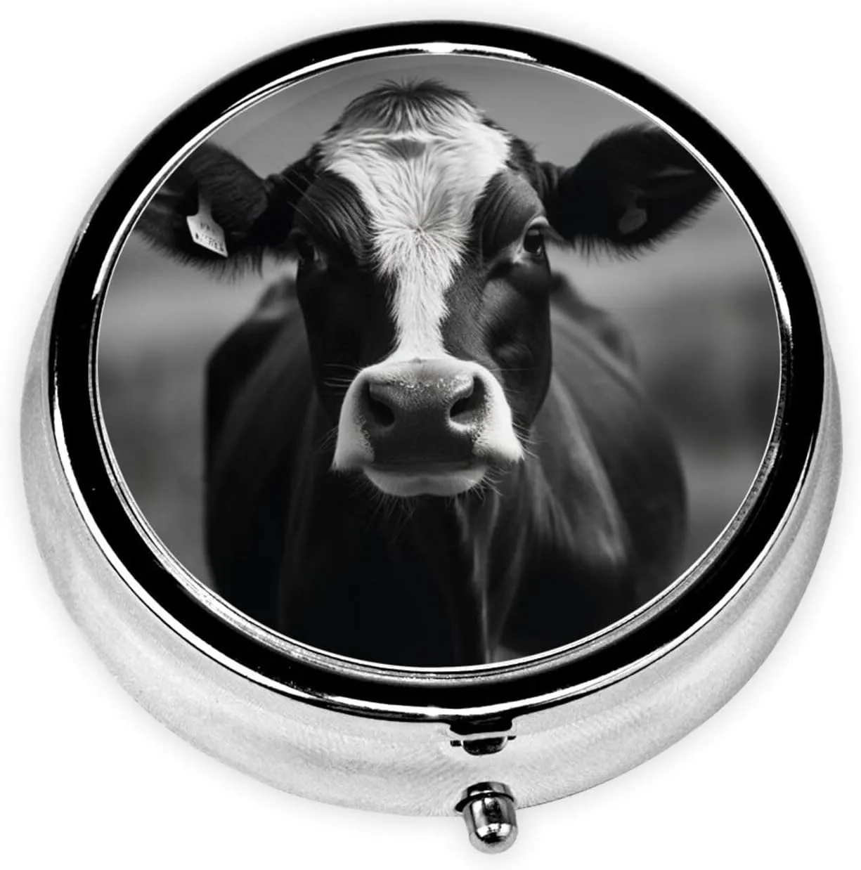 Black White Cow Face Pill Box Round Pill Case for Pocket Purse 3 Compartment Medicine Pill Organizer Cute Portable Travel Pillbox Vitamin Cod Liver Oil Storage Box Unique Gift Organizer