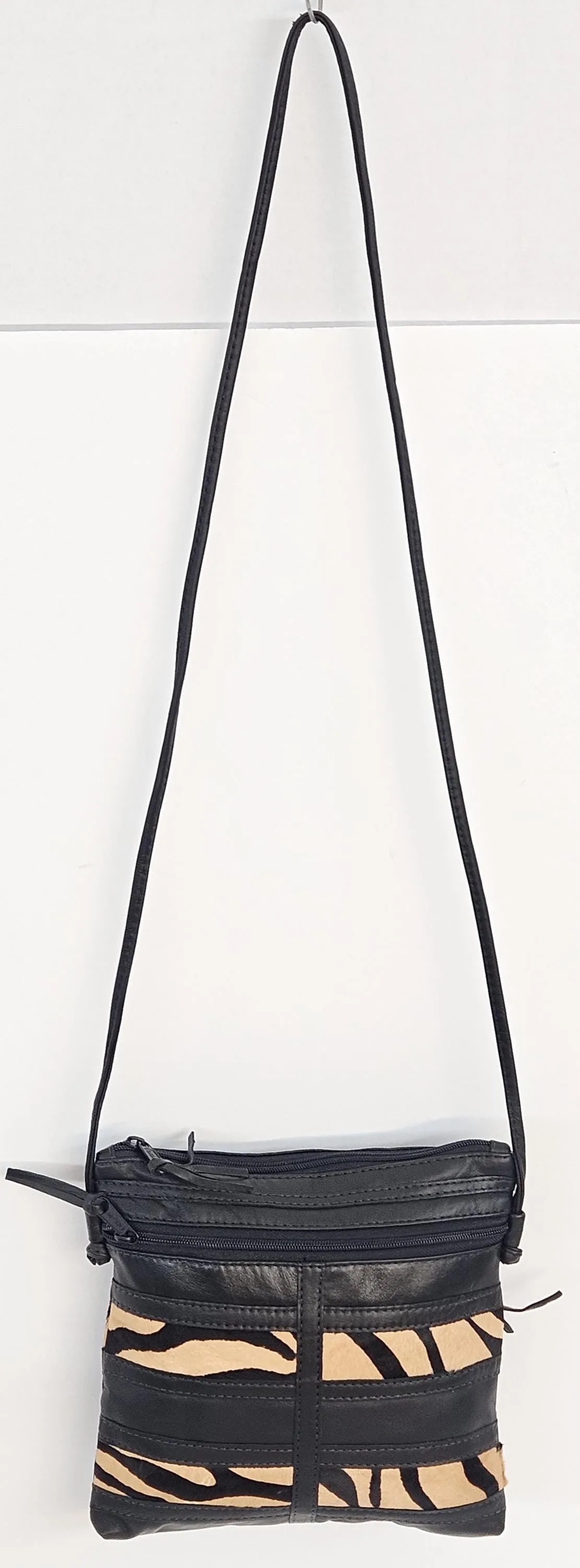 Black with Leopard 2 stripes Genuine leather patchwork purse for Universal use. #305BL2s.Design for you.Made in USA.