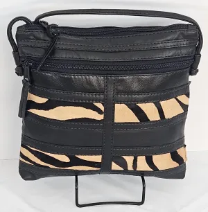 Black with Leopard 2 stripes Genuine leather patchwork purse for Universal use. #305BL2s.Design for you.Made in USA.