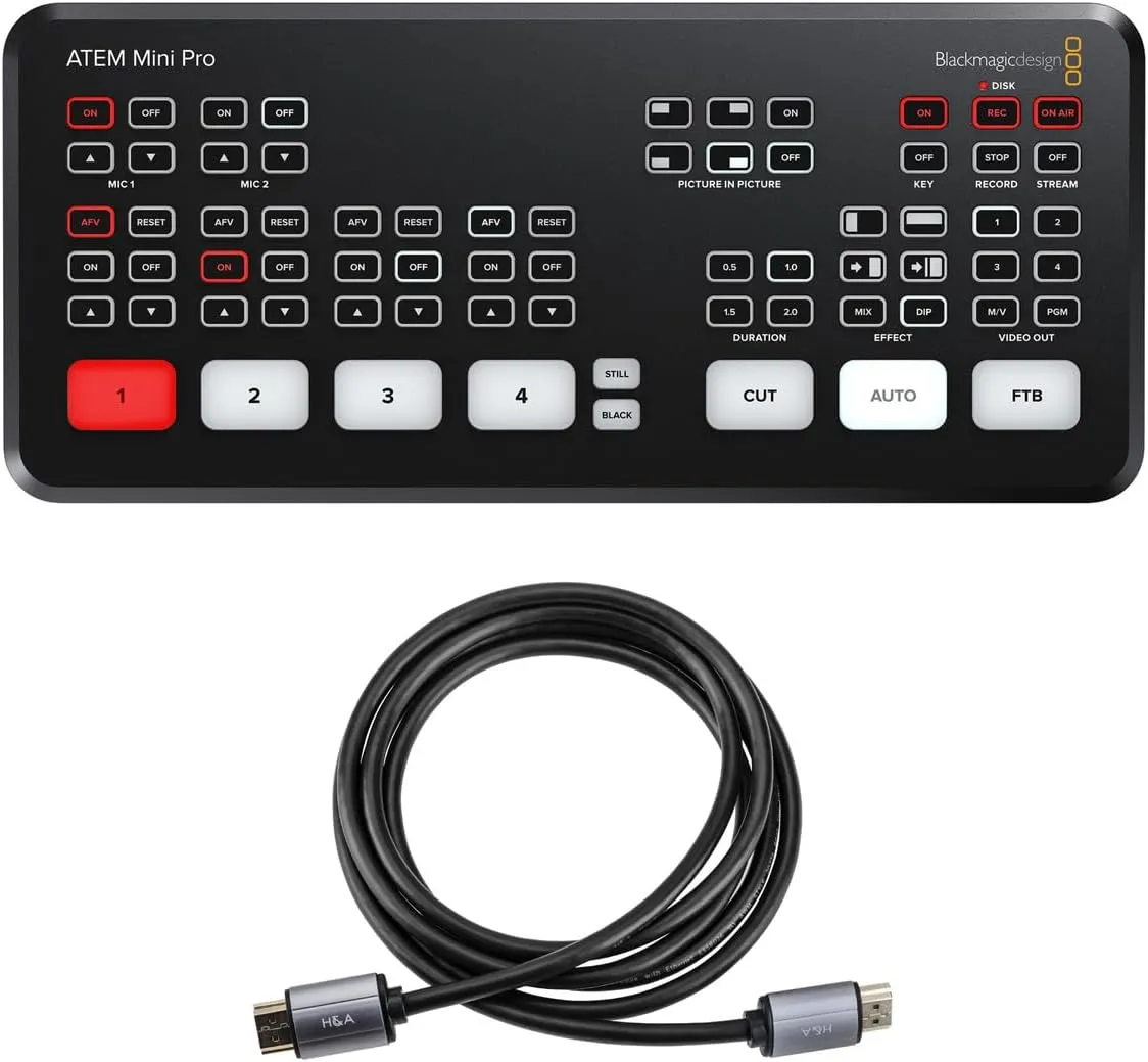 Blackmagic Design ATEM Mini Pro HDMI Live Stream Switcher, Bundle with Gold Series 6' HDMI 2.0 Cable with Ethernet