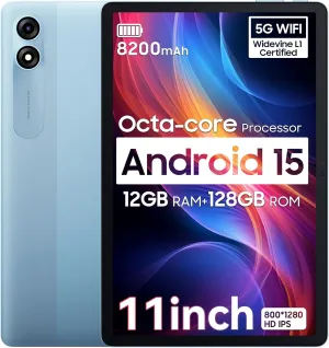 Blackview 2025 Android 15 Tablet 11 inch, Tab 90WiFi with 12GB 128GB Storage(Expand to 2TB), Unisoc T606 CPU, 8200mAh, IPS Display, Widevine L1, 5G WiFi Tablets, 13MP 8MP Camaras/Face ID, Blue
