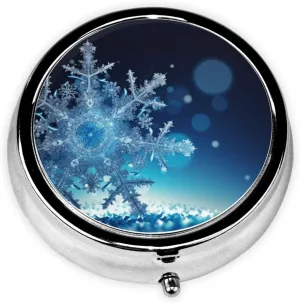 Blue Christmas Snowflake Pill Box Round Pill Case for Pocket Purse 3 Compartment Medicine Pill Organizer Cute Portable Travel Pillbox Vitamin Cod Liver Oil Storage Box Unique Gift Organizer