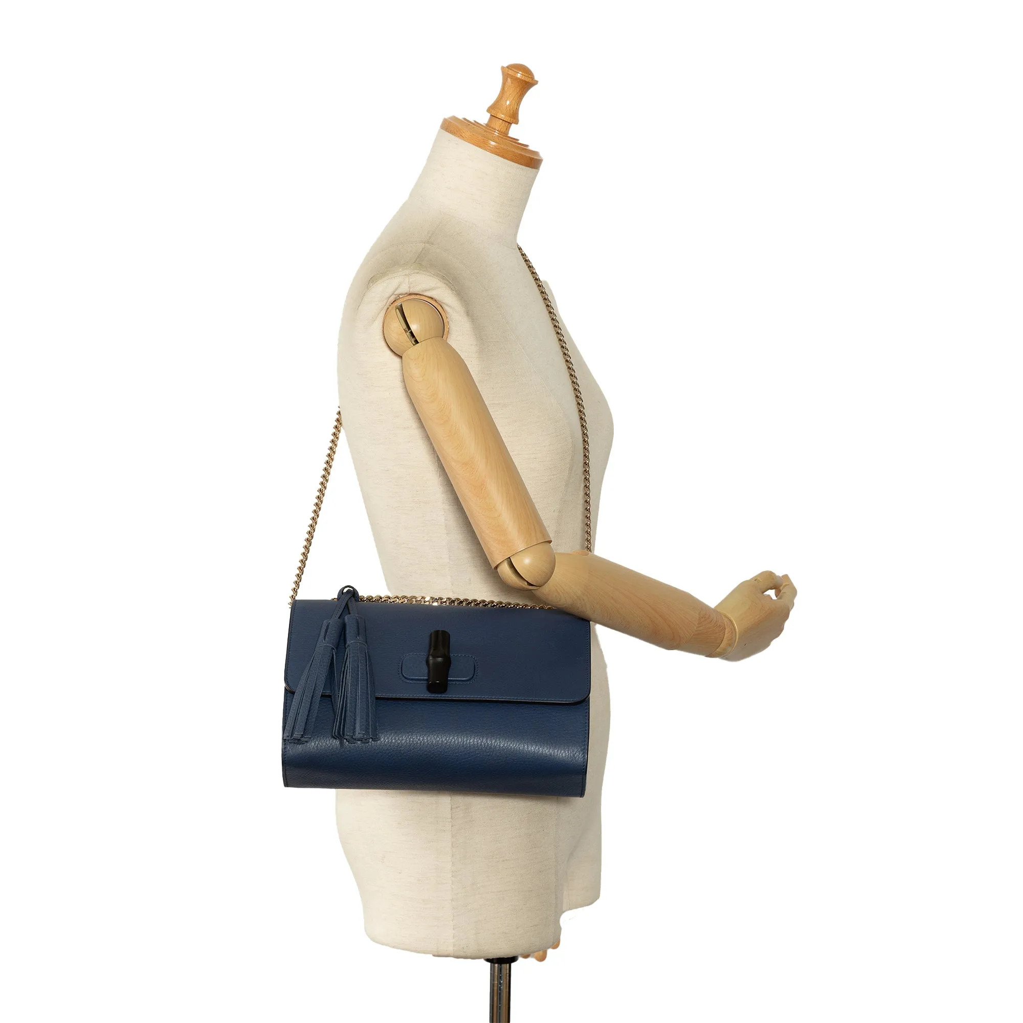 Blue Gucci Medium Miss Bamboo Leather Crossbody
