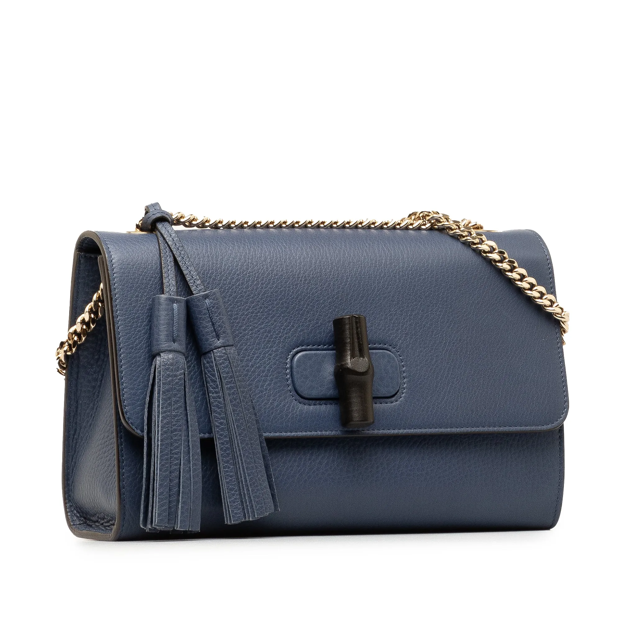 Blue Gucci Medium Miss Bamboo Leather Crossbody