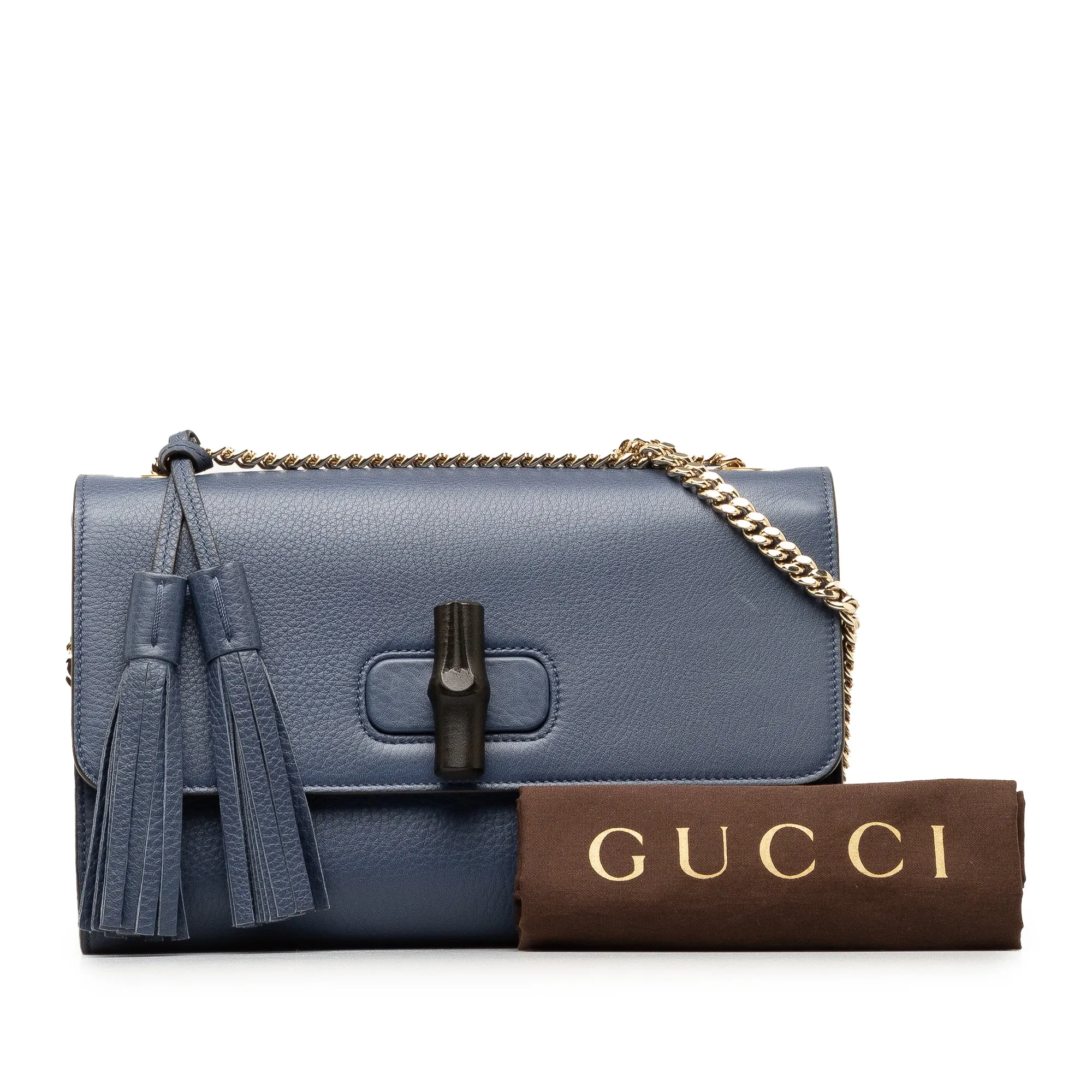 Blue Gucci Medium Miss Bamboo Leather Crossbody