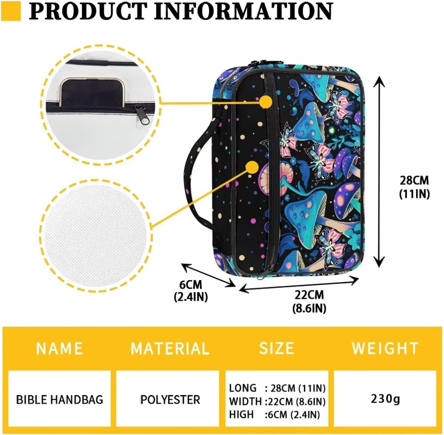 Blue Mushrooms Bible Case for Girls Stylish Bible Tote Bag for Women Girls Cute Bible Book Cover Bible Cover for Men Bible Book Case for Boys Bible Carrying Case for Women Bible Gifts