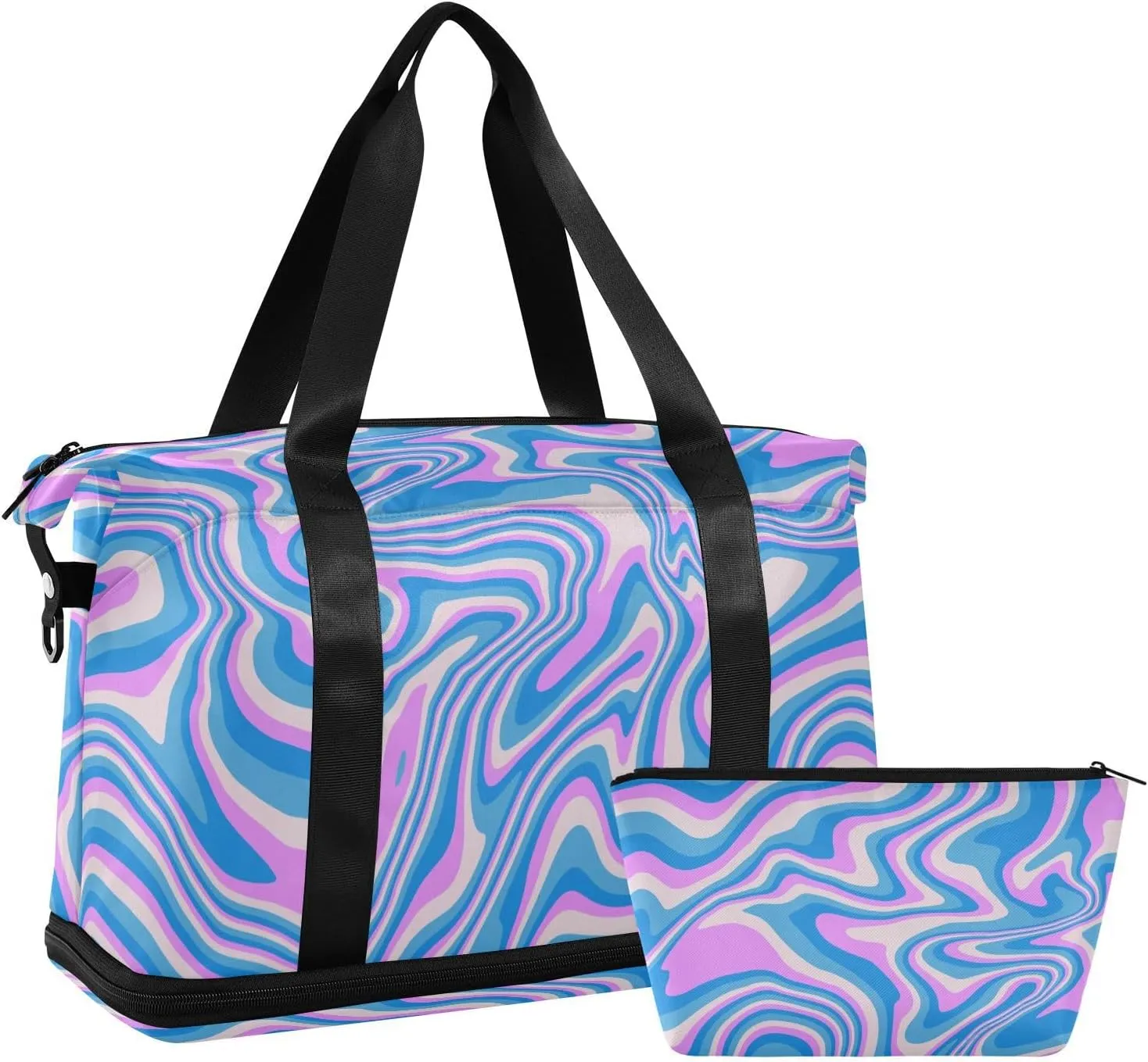 Blue-purple Curve Gym Bag Duffle Bag with Wet Pocket&Shoe Compartment Overnight Weekender Travel Bag