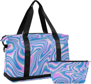 Blue-purple Curve Gym Bag Duffle Bag with Wet Pocket&Shoe Compartment Overnight Weekender Travel Bag