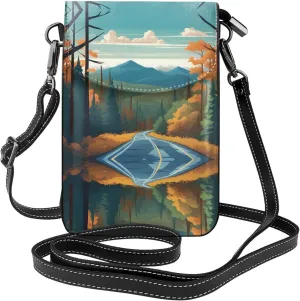 Blue Ridge Parkway Mountains Prints Leather Crossbody Flap Phone Bag - Versatile Gift for Women Walking, Camping, Shopping, and Travel