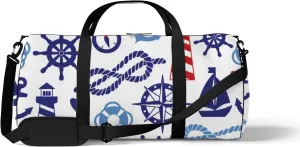 Blue Vintage Nautical Lighthouses Ships Anchors Sports Bag Tote Bag Waterproof Gym Bag with Shoulder Strap Zipper 2 Side Pockets for Men and Women, Travel and Storage Shoulder Bag.