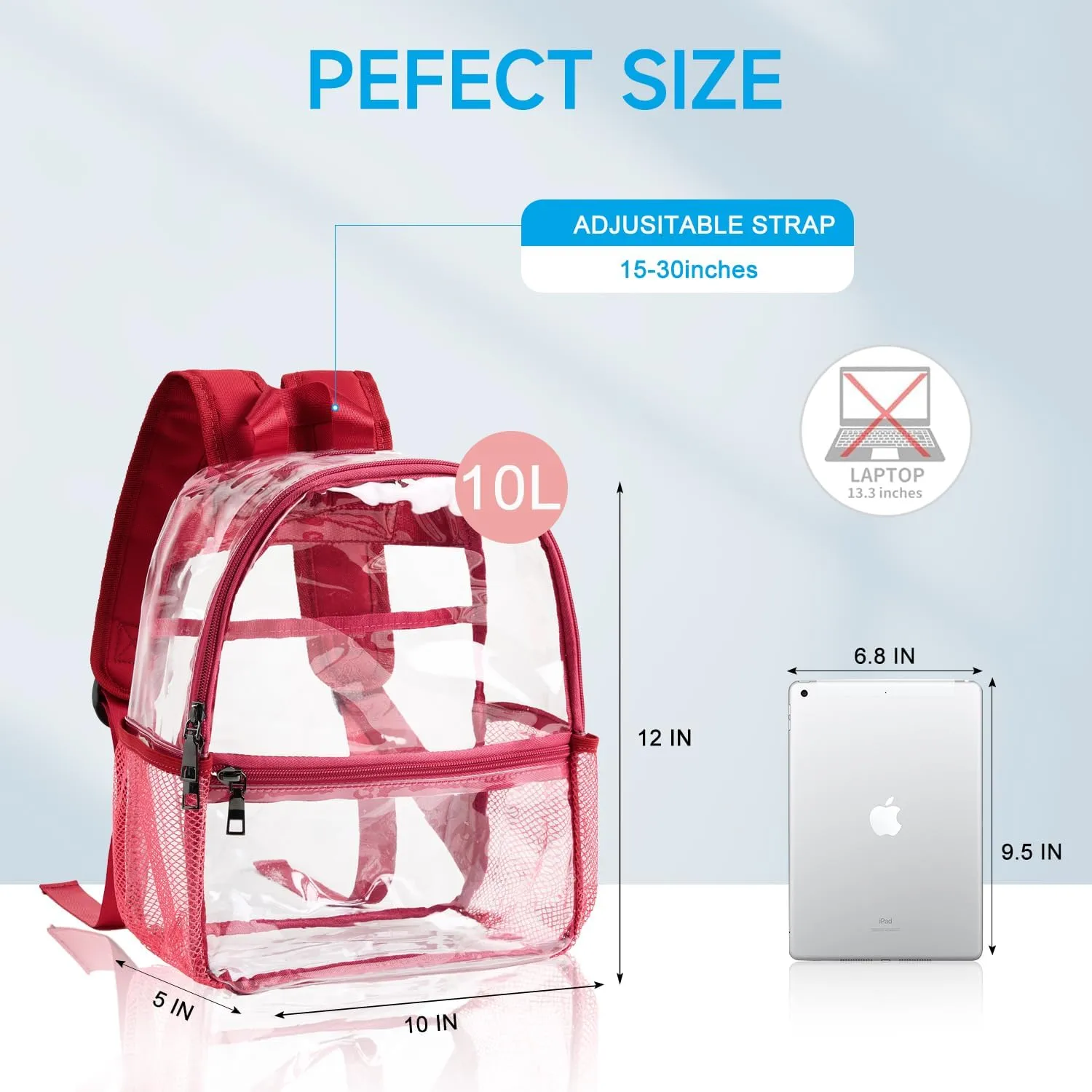 Bluome Clear Backpack with Wider Shoulder Straps - Small, Stadium Bag for Sport Events, Festivals, Concerts, Red
