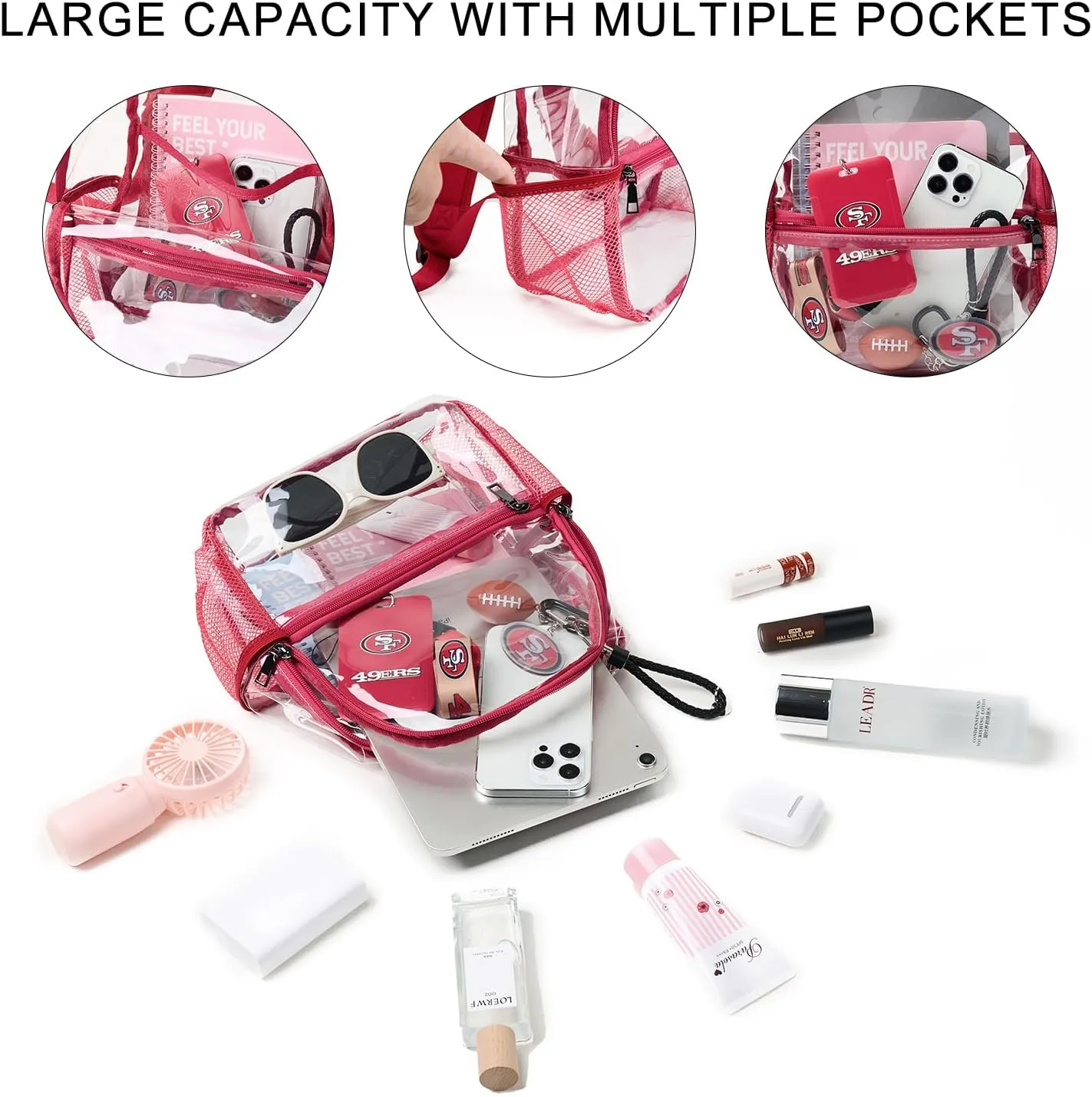 Bluome Clear Backpack with Wider Shoulder Straps - Small, Stadium Bag for Sport Events, Festivals, Concerts, Red
