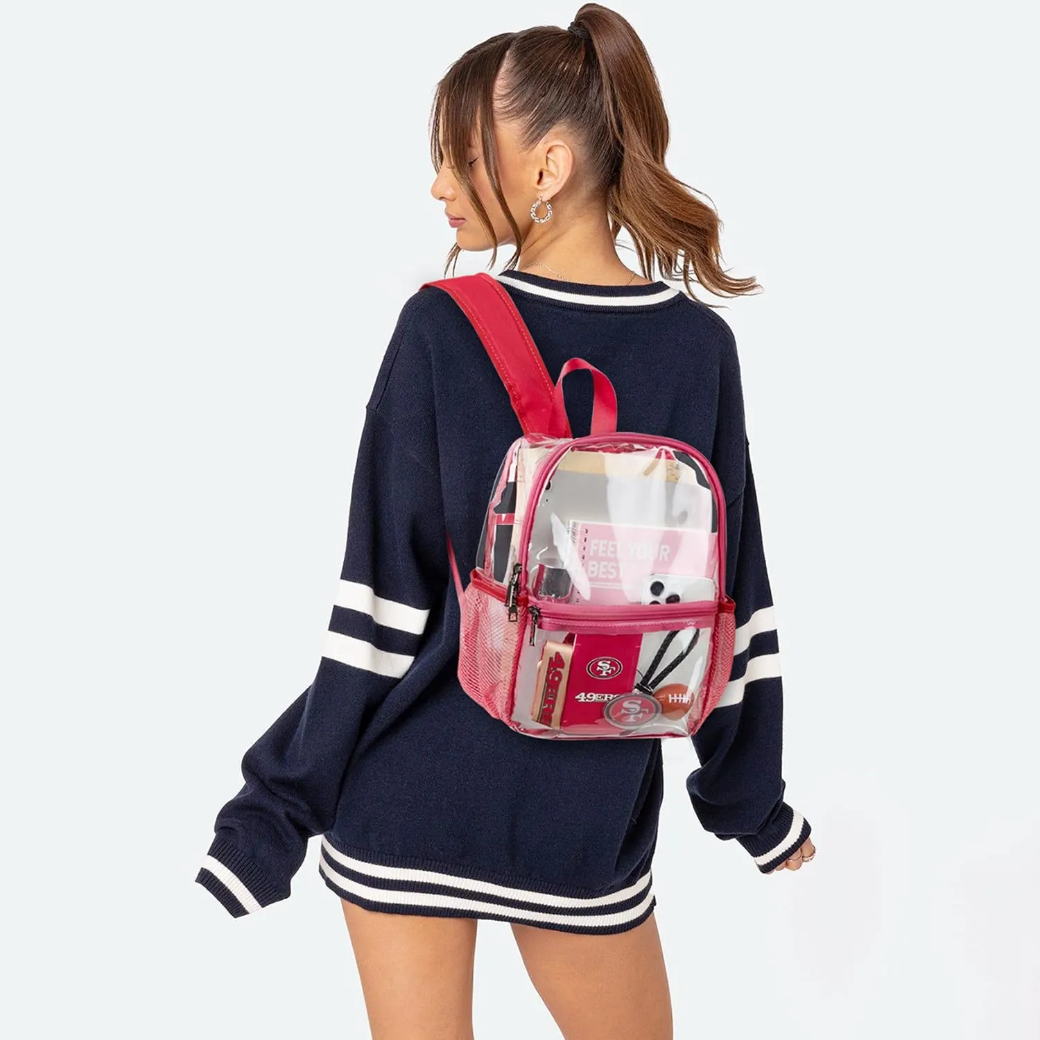 Bluome Clear Backpack with Wider Shoulder Straps - Small, Stadium Bag for Sport Events, Festivals, Concerts, Red