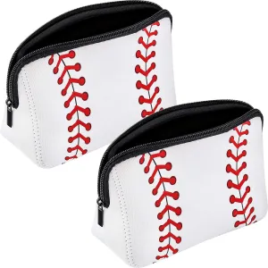 Boao 2 Pieces Softball Bag Softball Print Makeup Bag Baseball Travel Cosmetic Waterproof Pouch with Zipper(10.24 x 5.12 x 3.7 Inch,White)