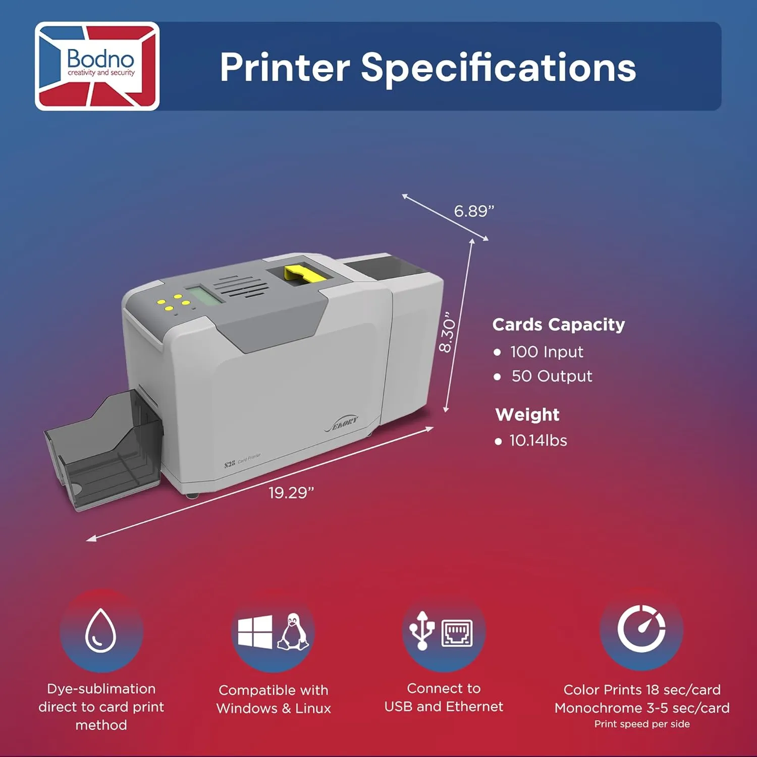Bodno Seaory S28 Dual Sided ID Card Printer & Complete Supplies Package ID Software and Camera - Bronze Edition