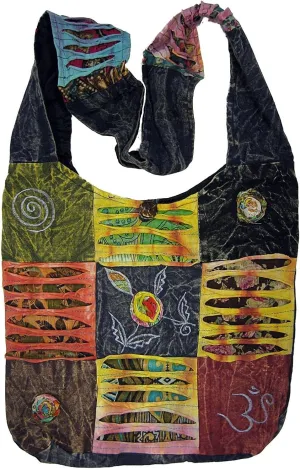 Bohemian Quilted Torn Look Razor Cut Hippie Crossbody Sling Shoulder Boho Handbag