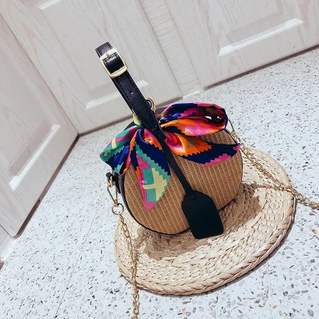 Bohemian Round Straw Rattan Woven Crossbody Shoulder Bag