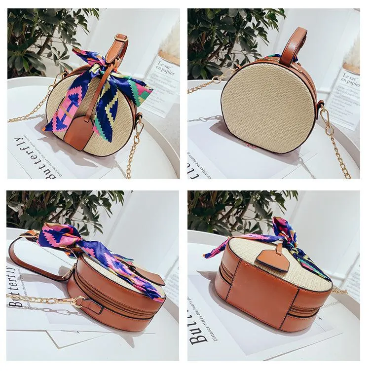 Bohemian Round Straw Rattan Woven Crossbody Shoulder Bag