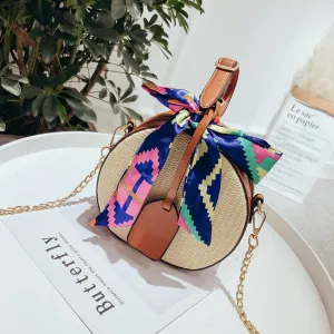 Bohemian Round Straw Rattan Woven Crossbody Shoulder Bag