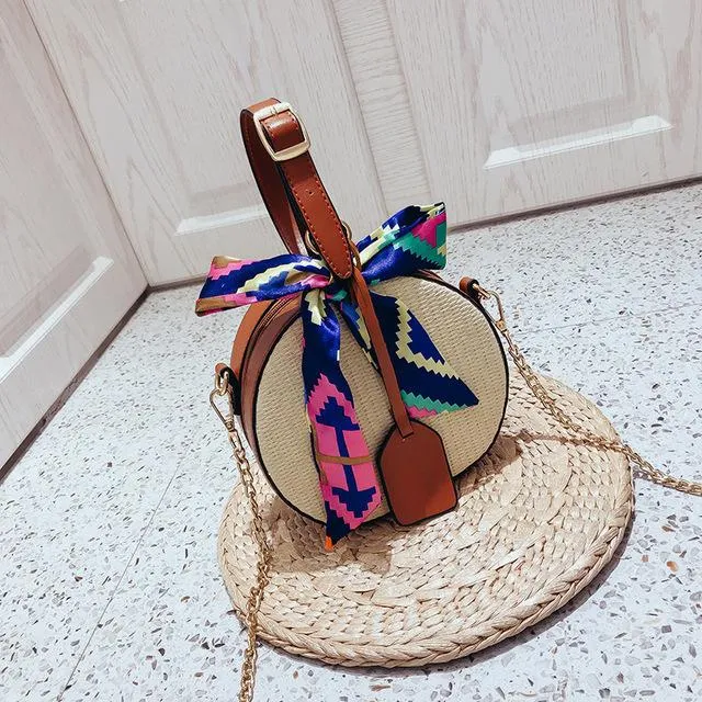 Bohemian Round Straw Rattan Woven Crossbody Shoulder Bag