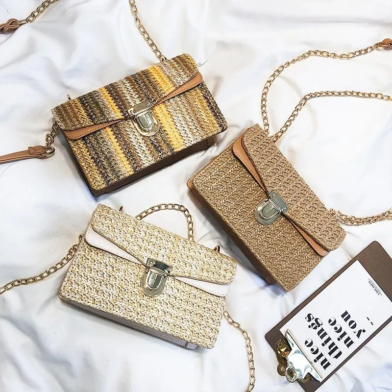 Bohemian Vintage Style Straw Crossbody Handbag