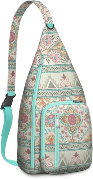 Boho Chic Crossbody Bag Vintage Waterproof Sling Bag Backpack for Men Women Daypack for Hiking Cycling Outdoor Activities