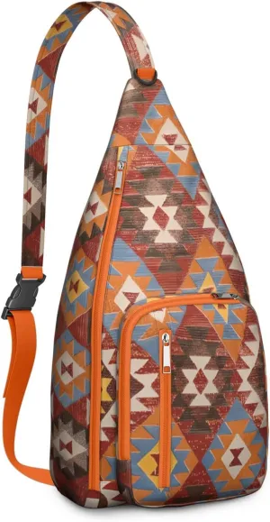 Boho Chic Crossbody Bag Vintage Waterproof Sling Bag Backpack for Men Women Daypack for Hiking Cycling Outdoor Activities