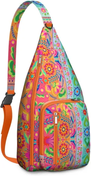 Boho Chic Crossbody Bag Vintage Waterproof Sling Bag Backpack for Men Women Daypack for Hiking Cycling Outdoor Activities