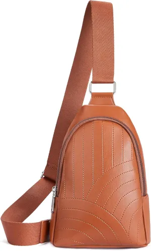 BOSTANTEN Sling Bag Quilted Crossbody Bags for Women Cross Body Purse Leather Fanny Pack with Adjustable Guitar Strap