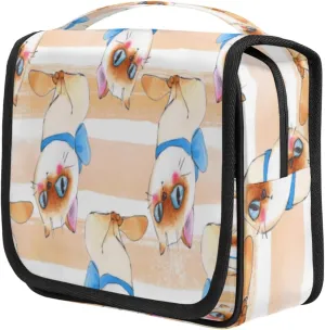 Bow Shy Cat Travel Toiletry Bag for Women Portable Waterproof Travel Makeup Bag with Hanging Hook Makeup Cosmetic Organizer for Travel Business Trip Camping Bathroom