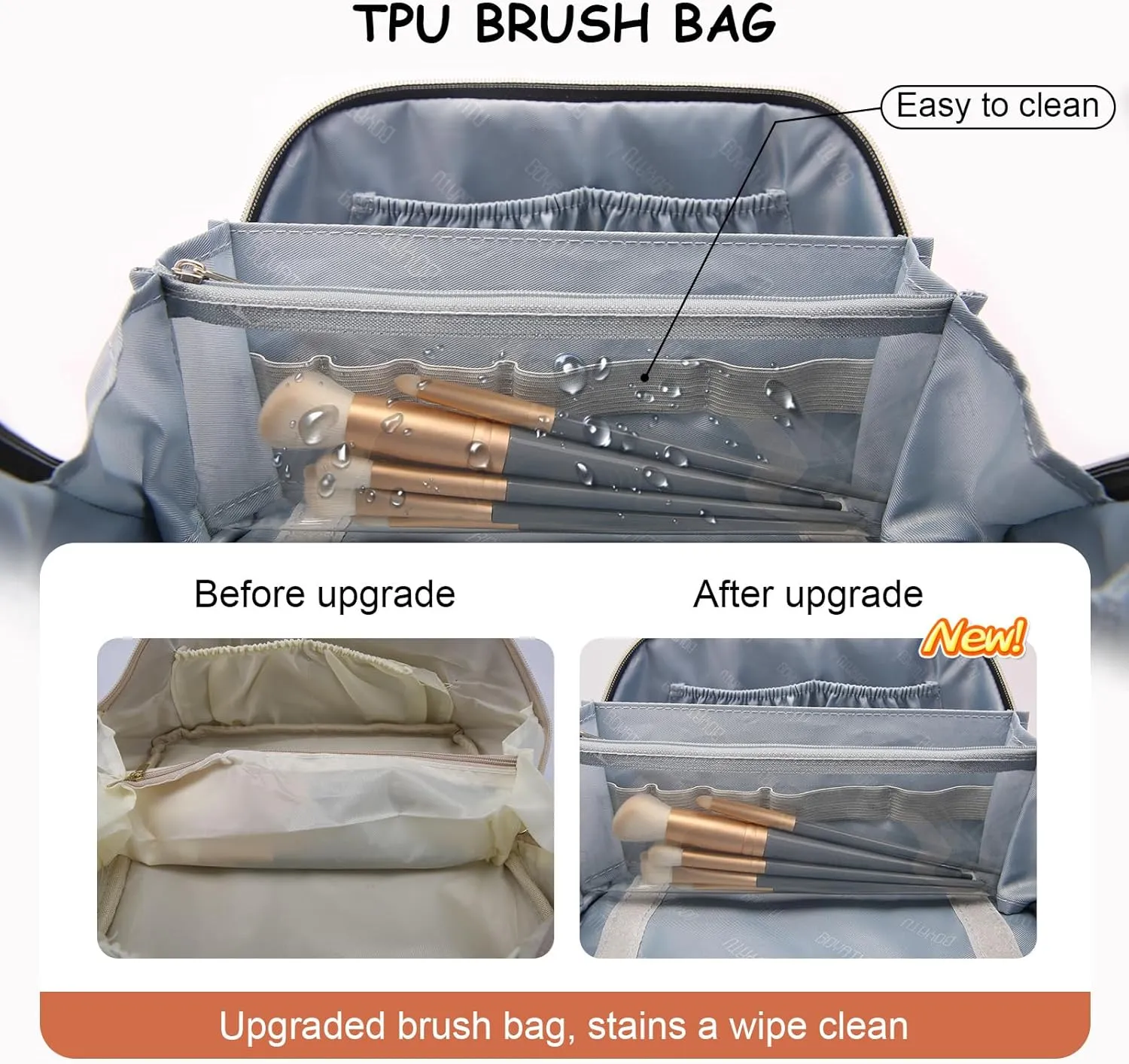 BOYATU Travel Makeup Bags for Women: 3 Pcs Large Make up Bags Set - Vegan Leather Cosmetic Bag for Traveling - Waterproof Toiletry Organizer Wide Open Portable Pouch (L07 Brown)