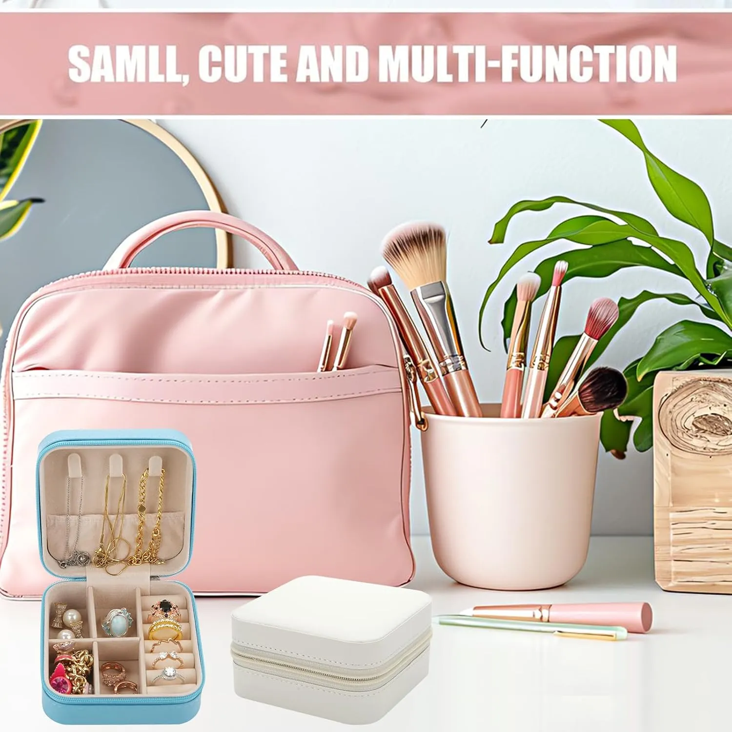 Bridesmaid Proposal Gifts Letter Cosmetic makeup bag bulk for Wedding Party Favors Bachelorette party decorations Toiletry Organizer Bag Makeup Case Gift (6, Gold)