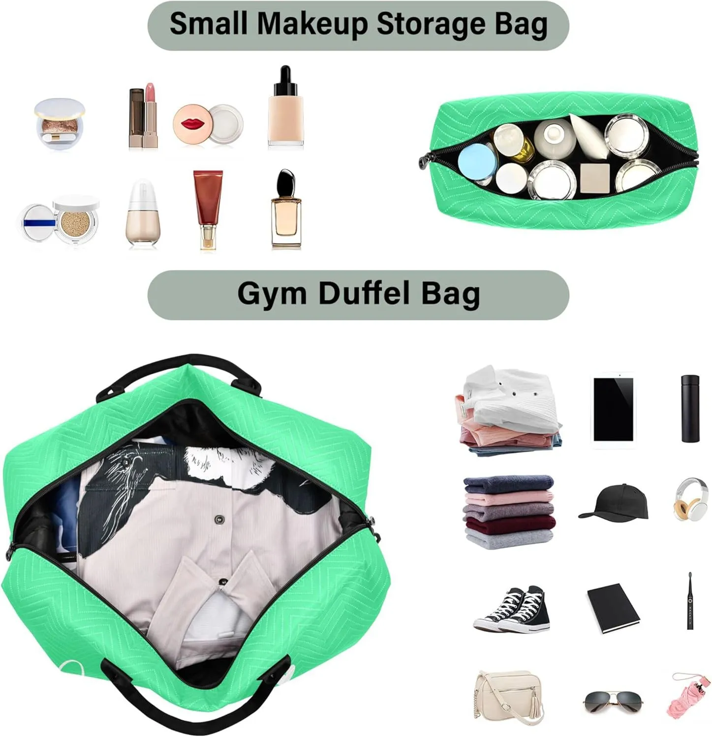 Bright Green Custom Travel Duffel Bag with Toiletry Bag Personalized Weekender Bag for Travel Sports Trips Large Carry On Overnight Bag for Women & Men