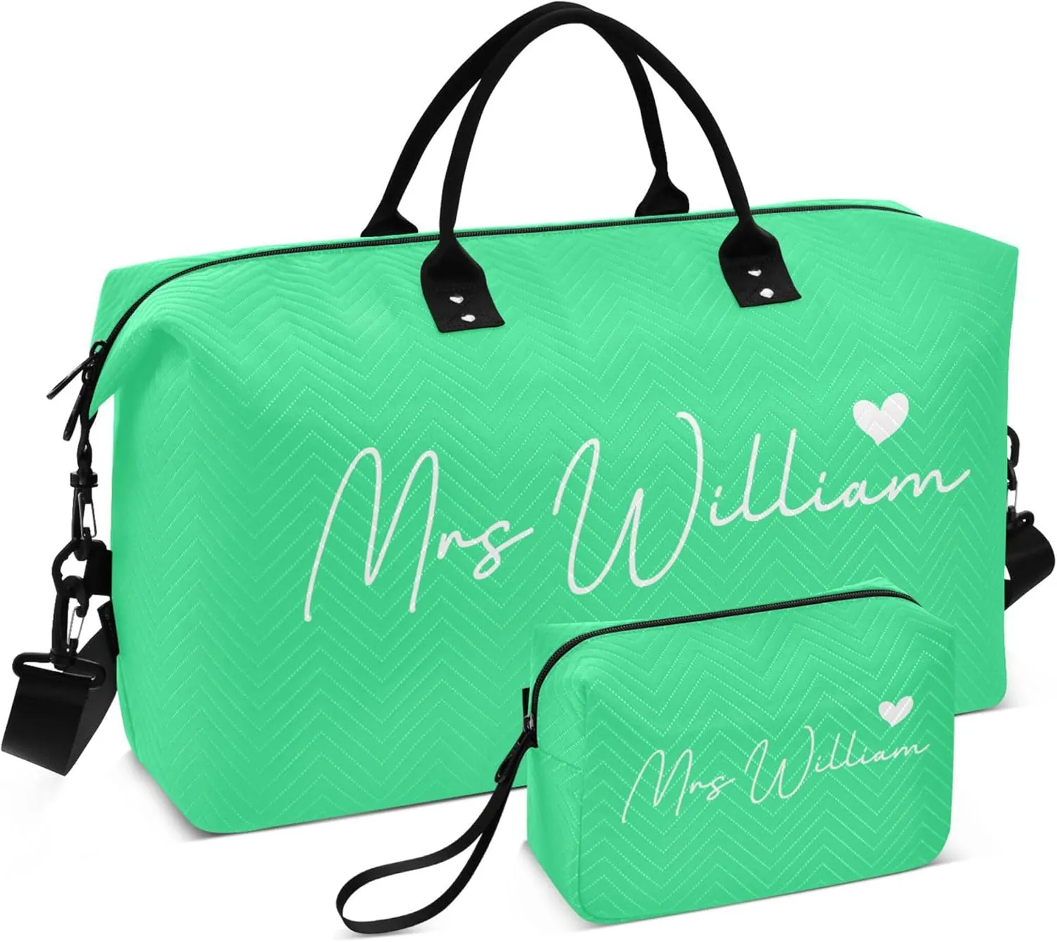 Bright Green Custom Travel Duffel Bag with Toiletry Bag Personalized Weekender Bag for Travel Sports Trips Large Carry On Overnight Bag for Women & Men