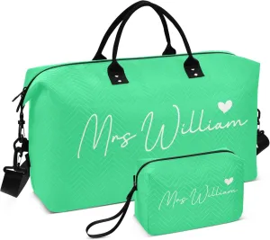 Bright Green Custom Travel Duffel Bag with Toiletry Bag Personalized Weekender Bag for Travel Sports Trips Large Carry On Overnight Bag for Women & Men