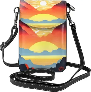 Bright Sunrise Crossbody Bag, Leather Crossbody Flap Mobile Phone Bag.* Fashion Tassel Wallet Designed For Women.