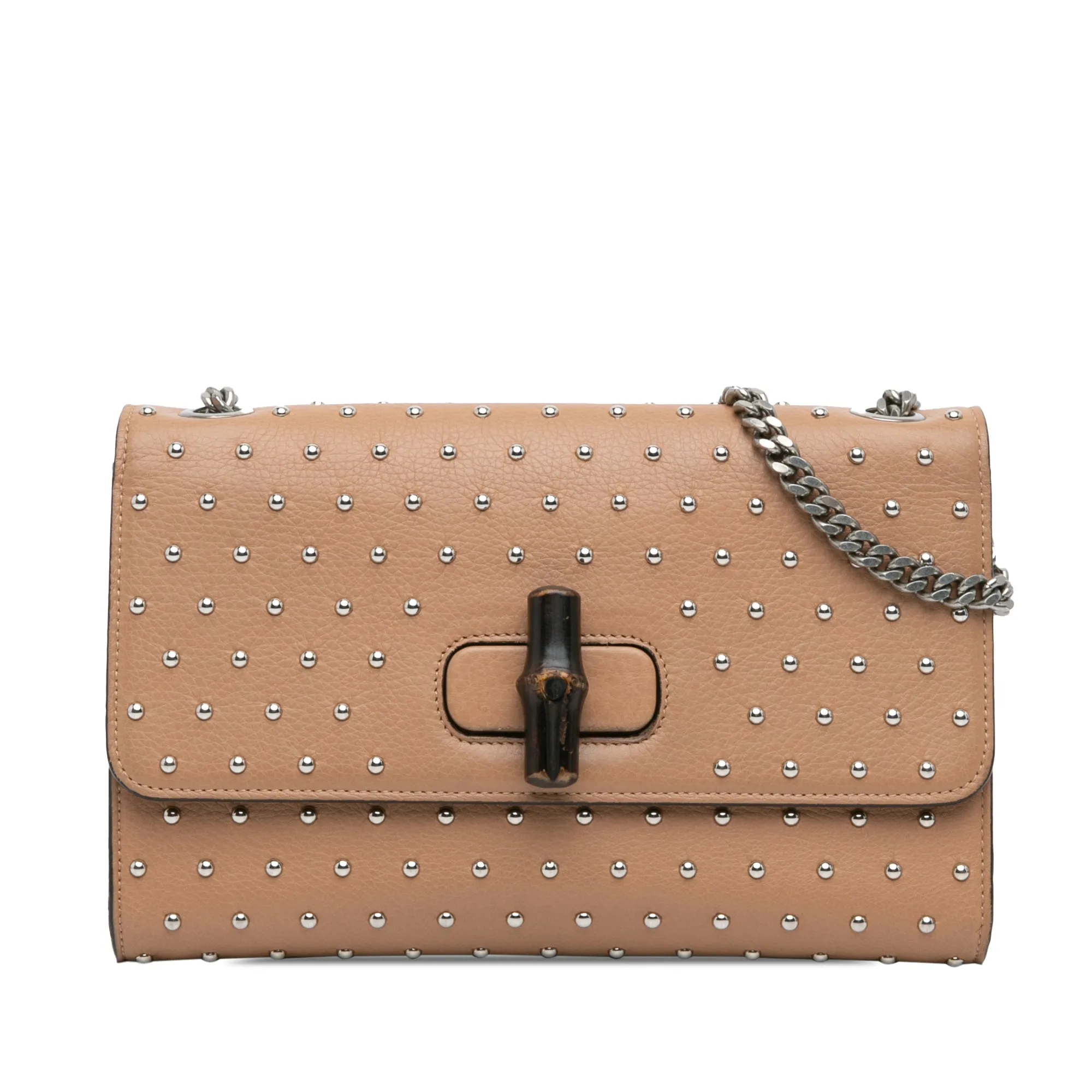 Brown Gucci Medium Leather Studded Miss Bamboo Crossbody