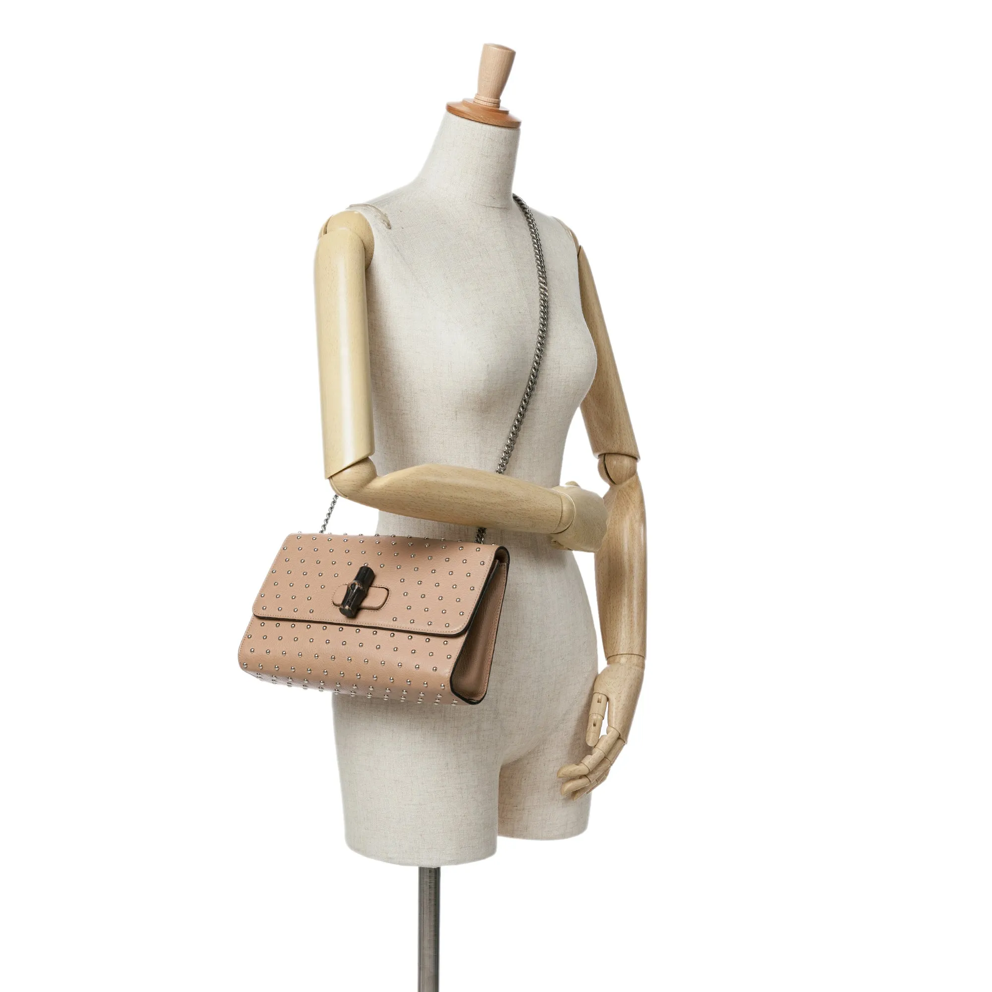 Brown Gucci Medium Leather Studded Miss Bamboo Crossbody