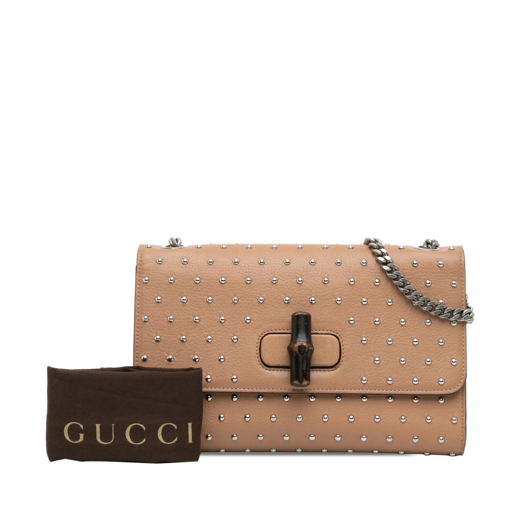 Brown Gucci Medium Leather Studded Miss Bamboo Crossbody
