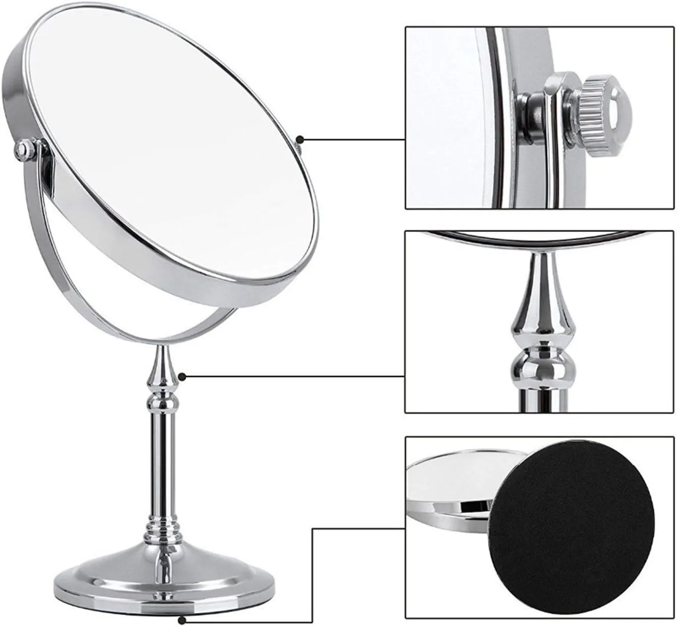 Brushed Nickel Tabletop Makeup Mirror, 360°Swivel Double Side Beauty Cosmetic Mirror, Magnification Shaving Mirror for Table, HD Standing Vanity Mirror for Beauty Salon,8inch,5X