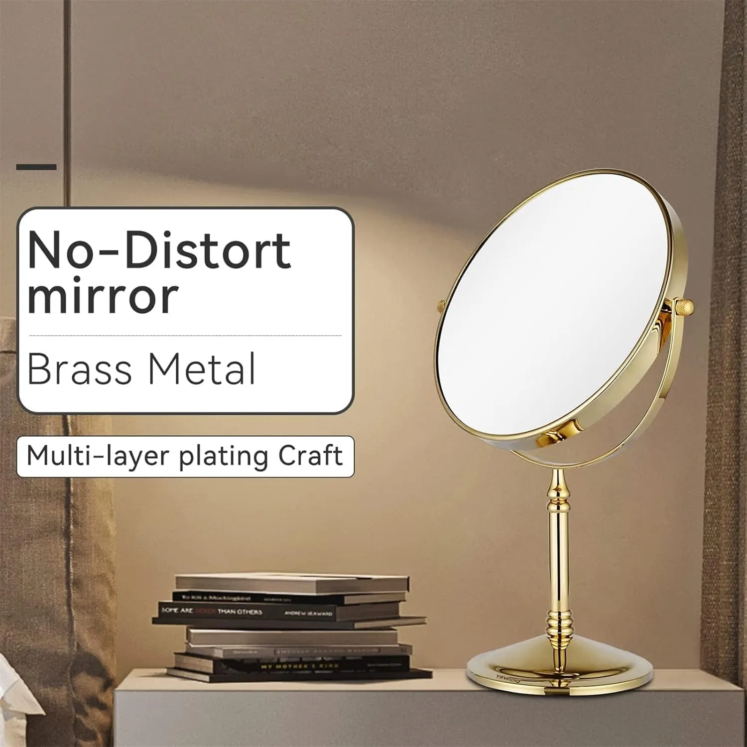 Brushed Nickel Tabletop Makeup Mirror, 360°Swivel Double Side Beauty Cosmetic Mirror, Magnification Shaving Mirror for Table, HD Standing Vanity Mirror for Beauty Salon,8inch,5X