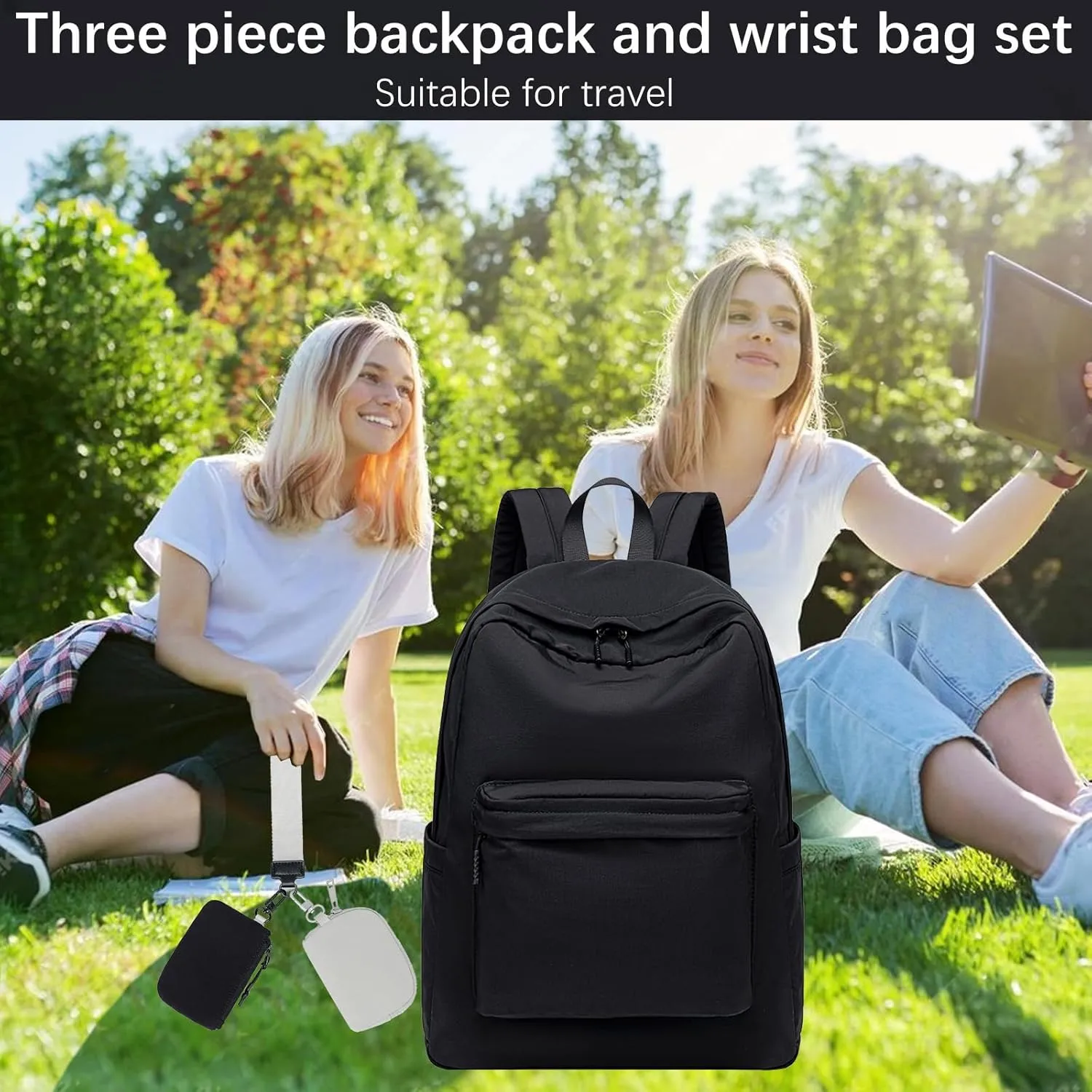 BTOOP School Backpack for Teen Girls Women Laptop College Backpacks Keychain Wristlet Wallet Girls Women Casual High School