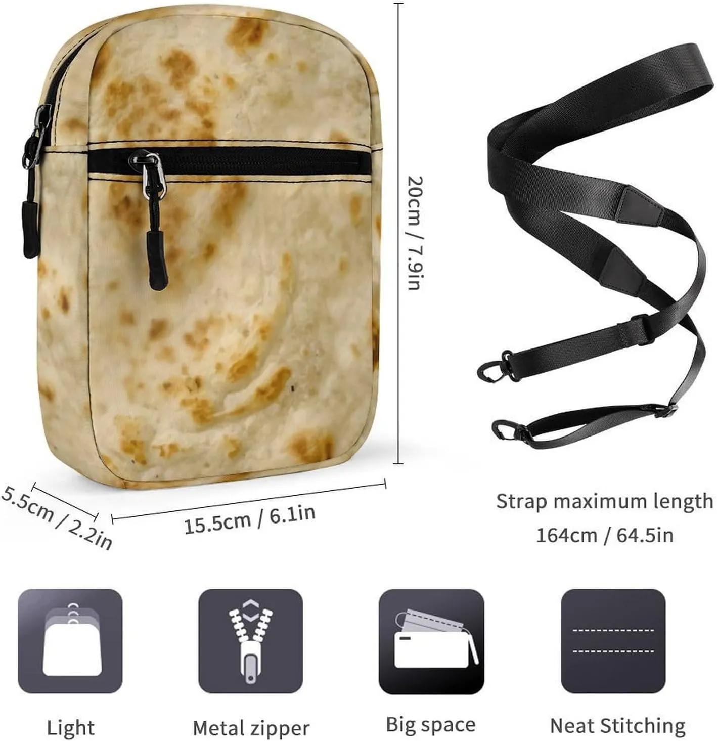 Burritos Giant Tortilla Crossbody Bag Small Shoulder Bag Waterproof, Lightweight And Convenient