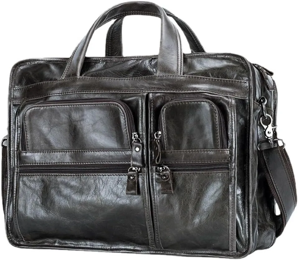 Business 15.6 Laptop Travel Case Messenger Shoulder Genuine Leather Briefcase For Men