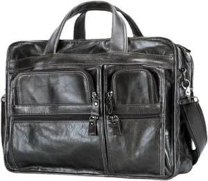 Business 15.6 Laptop Travel Case Messenger Shoulder Genuine Leather Briefcase For Men
