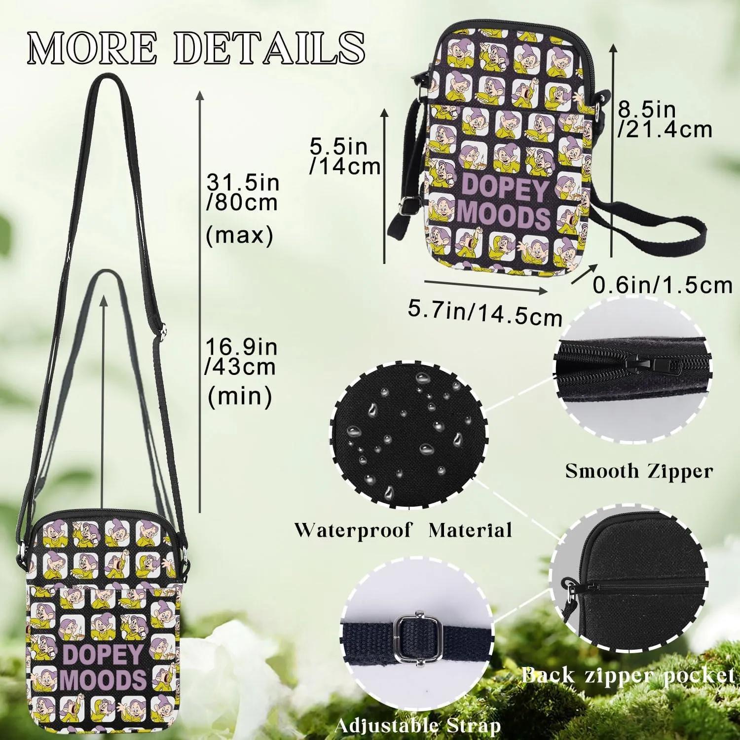 BWWKTOP Seven Spirits Crossbody Bag Snow's Protectors Gifts Dopey Moods Messenger Shoulder Bag Seven Friends Merchandise